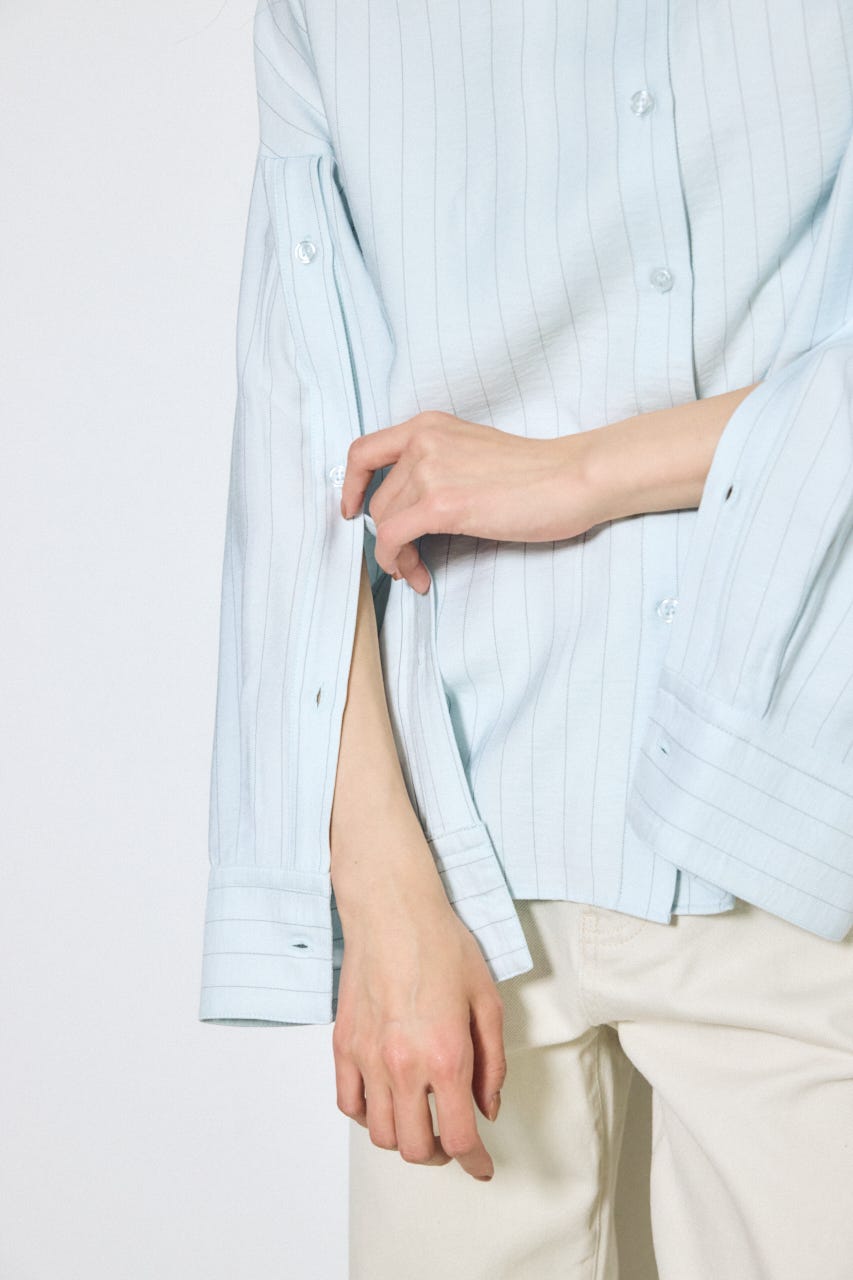 スリーブボタンストライプシャツ 柄BLU S