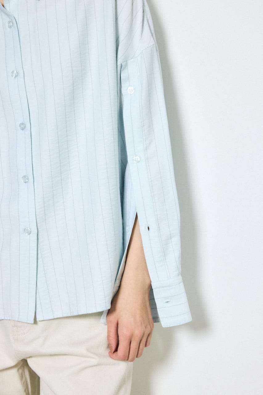 スリーブボタンストライプシャツ 柄BLU S