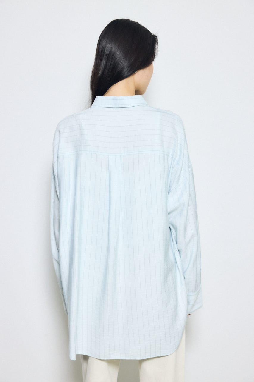 スリーブボタンストライプシャツ 柄BLU S