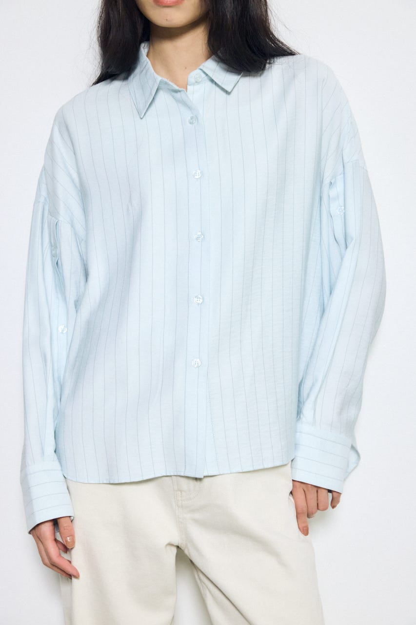 スリーブボタンストライプシャツ 柄BLU S