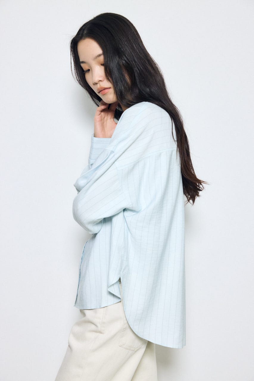 スリーブボタンストライプシャツ 柄BLU S