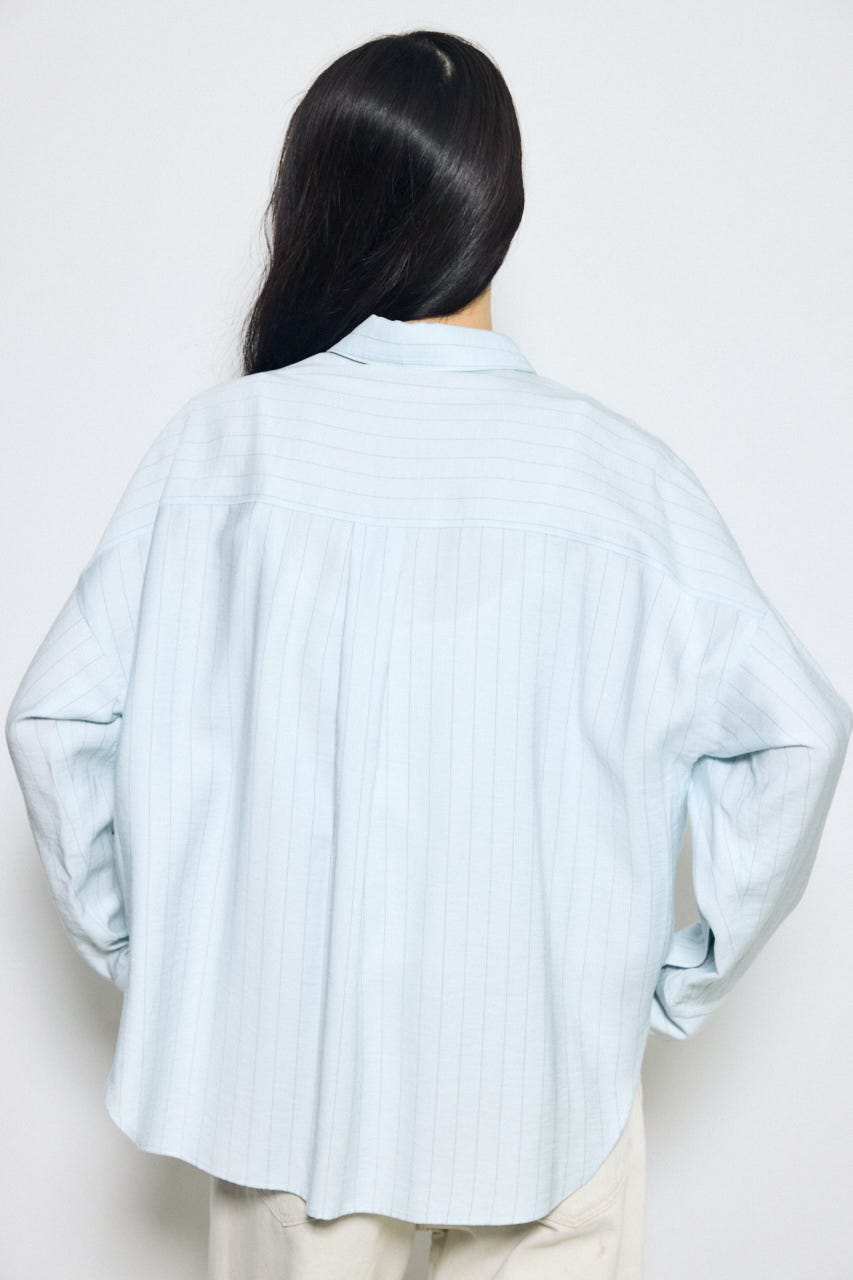 スリーブボタンストライプシャツ 柄BLU S