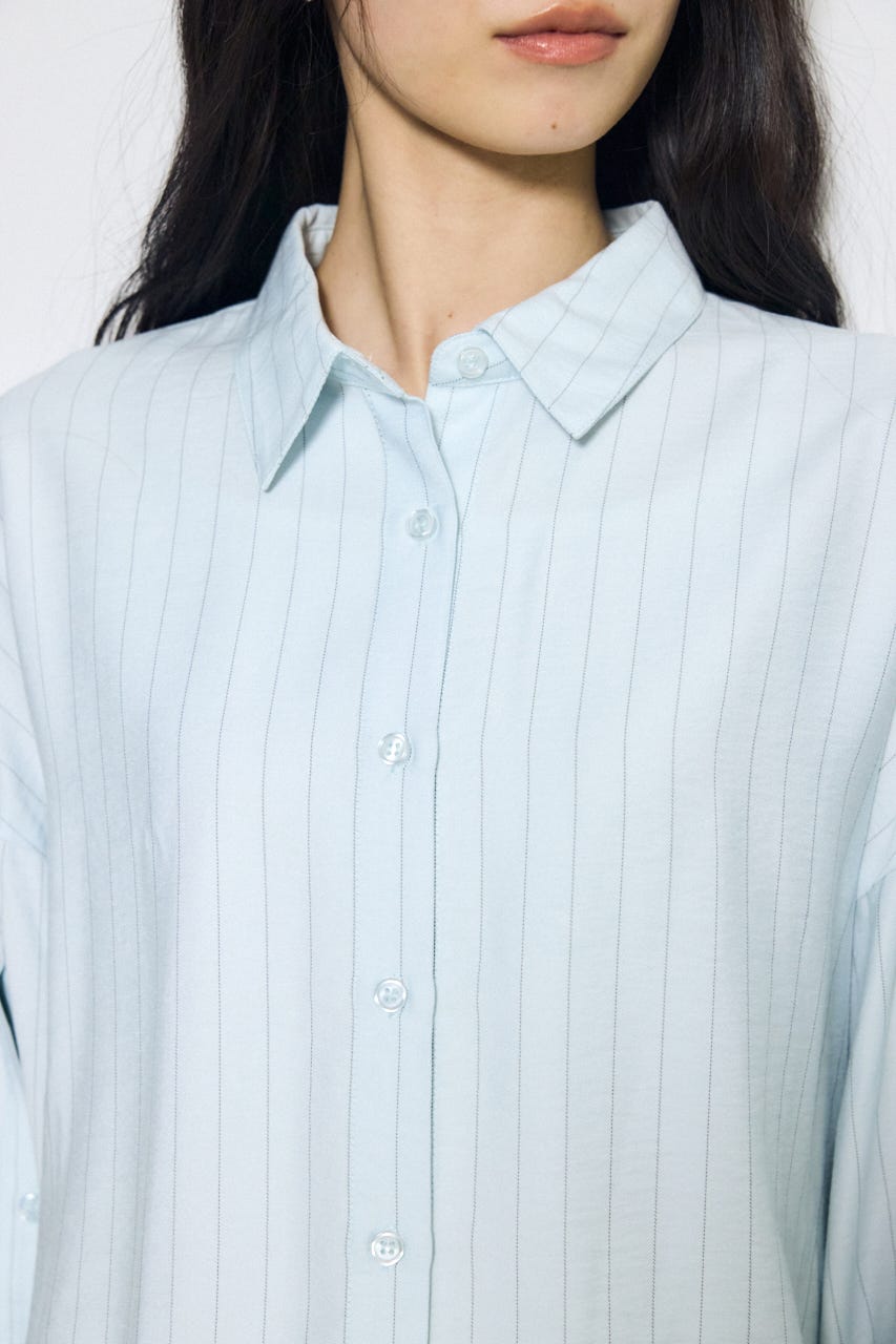 スリーブボタンストライプシャツ 柄BLU S