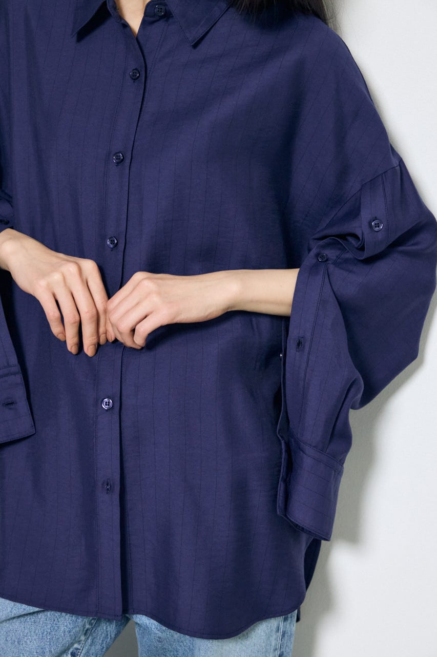 スリーブボタンストライプシャツ 柄NVY S