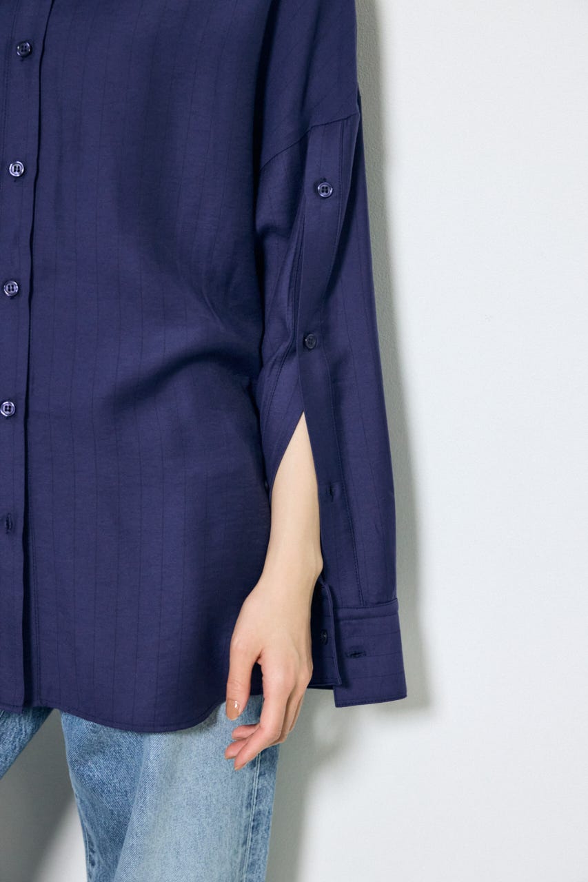 スリーブボタンストライプシャツ 柄NVY S