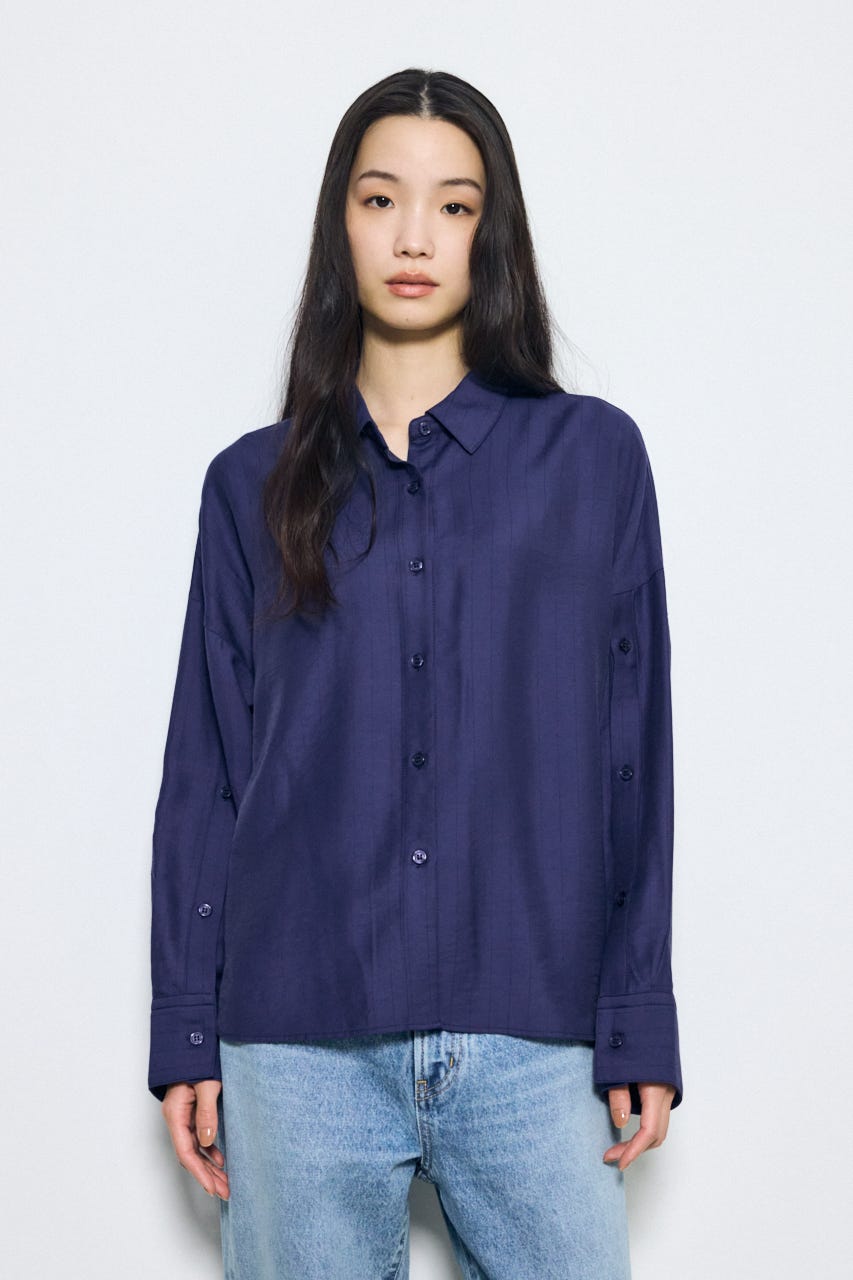 スリーブボタンストライプシャツ 柄NVY S