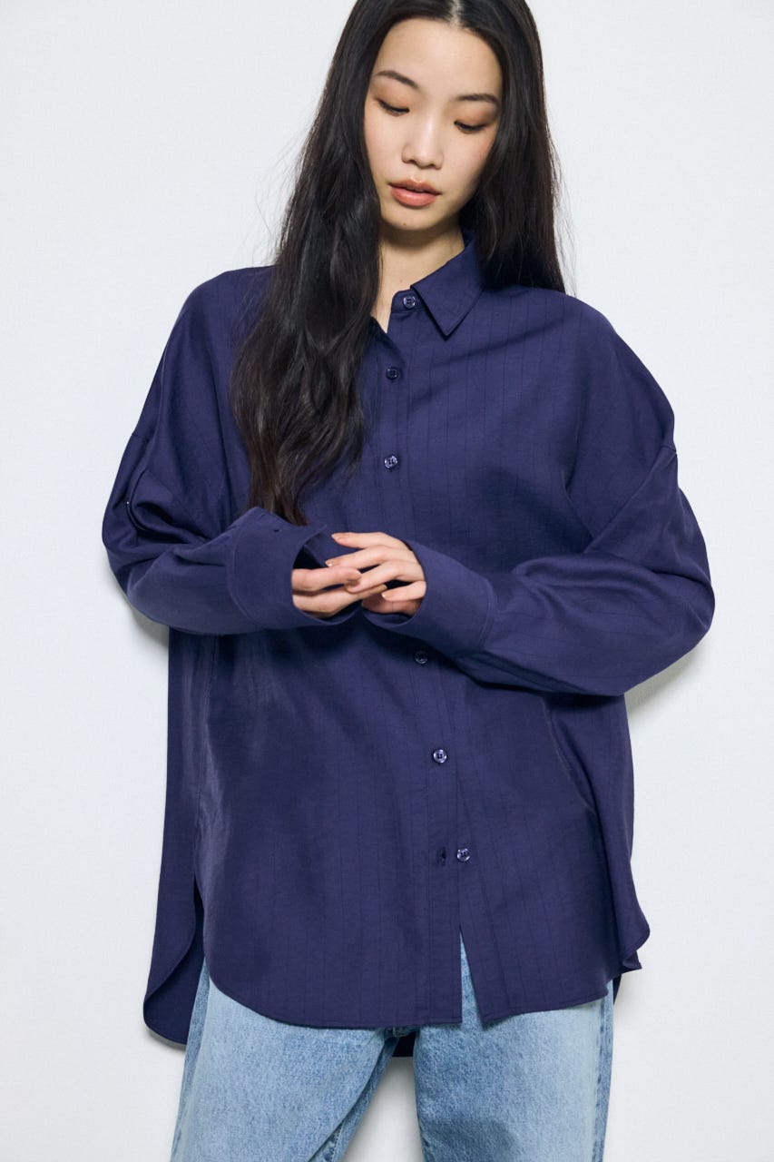 スリーブボタンストライプシャツ 柄NVY S