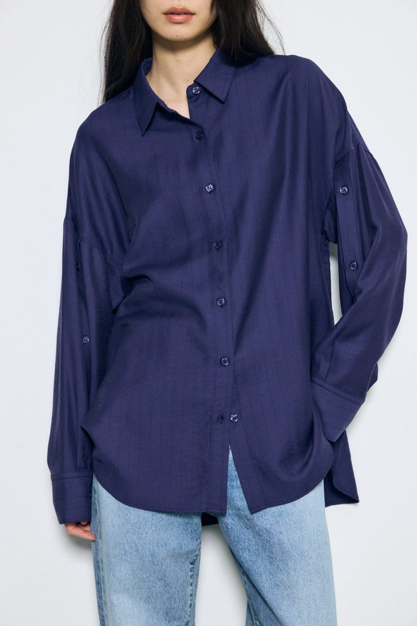 スリーブボタンストライプシャツ 柄NVY S