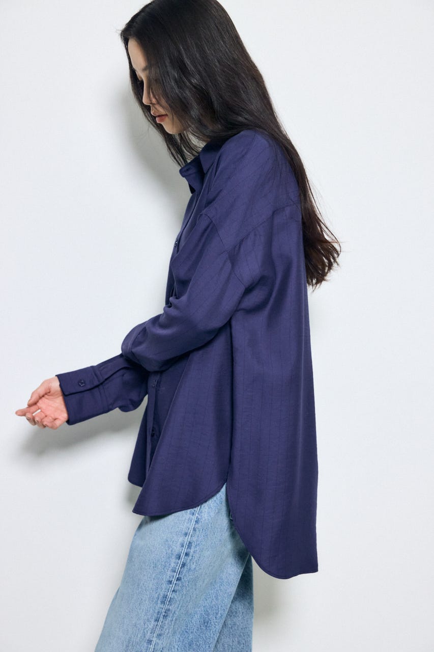 スリーブボタンストライプシャツ 柄NVY S