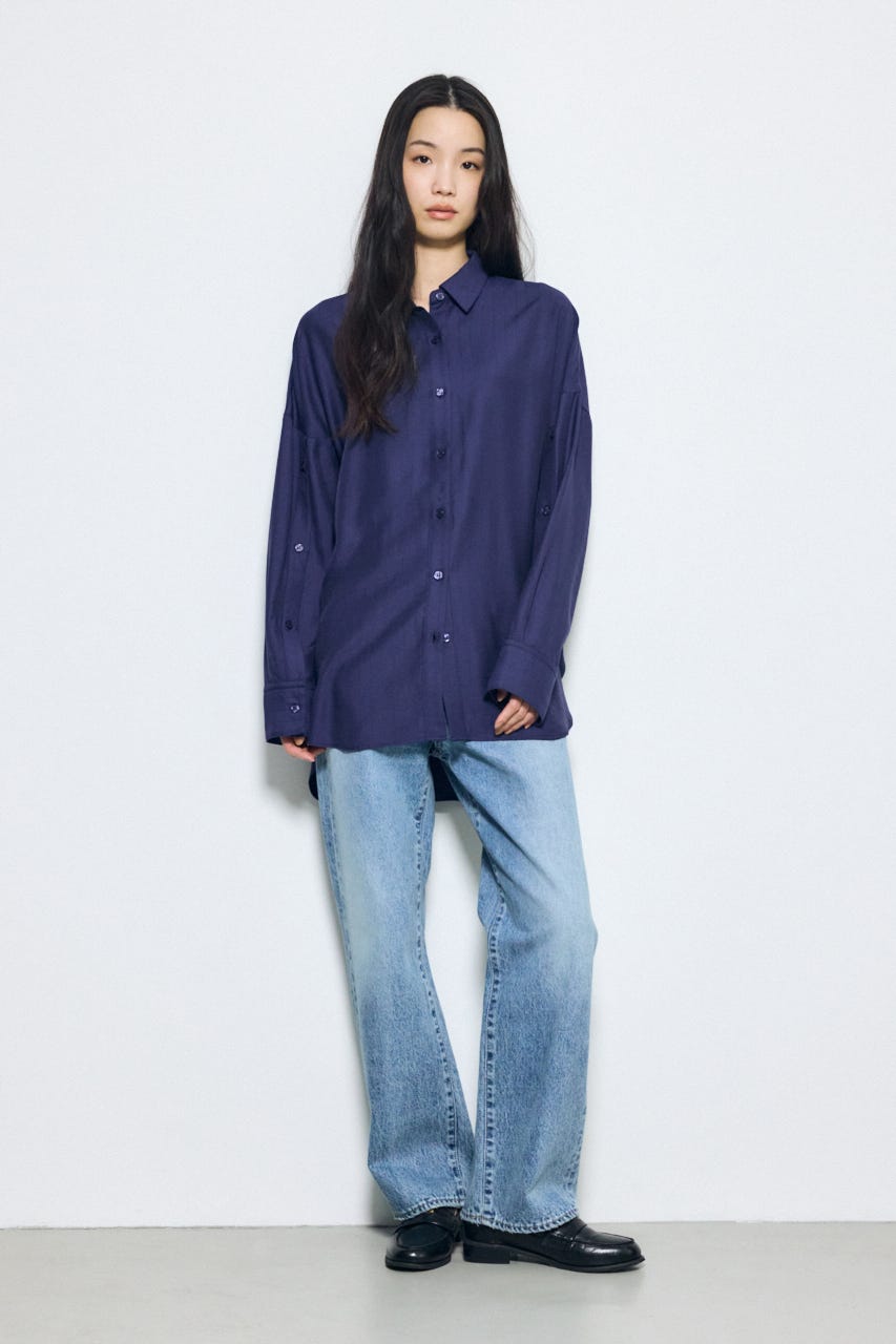 スリーブボタンストライプシャツ 柄NVY S