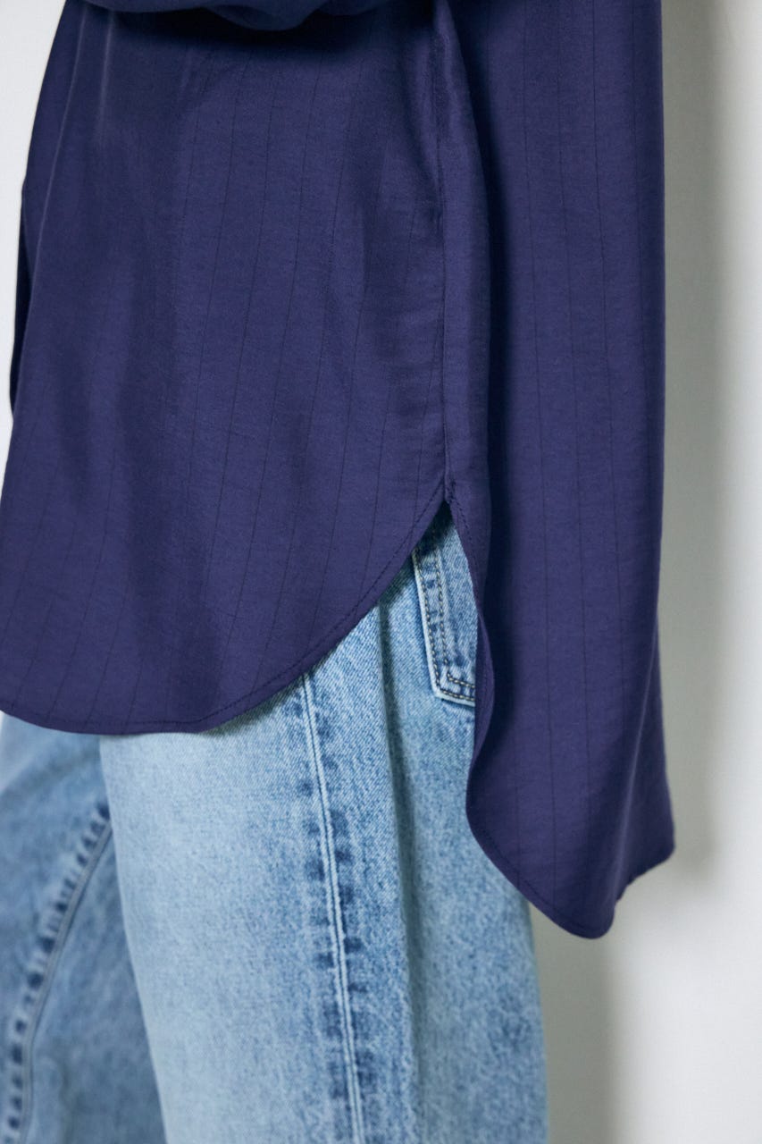 スリーブボタンストライプシャツ 柄NVY S