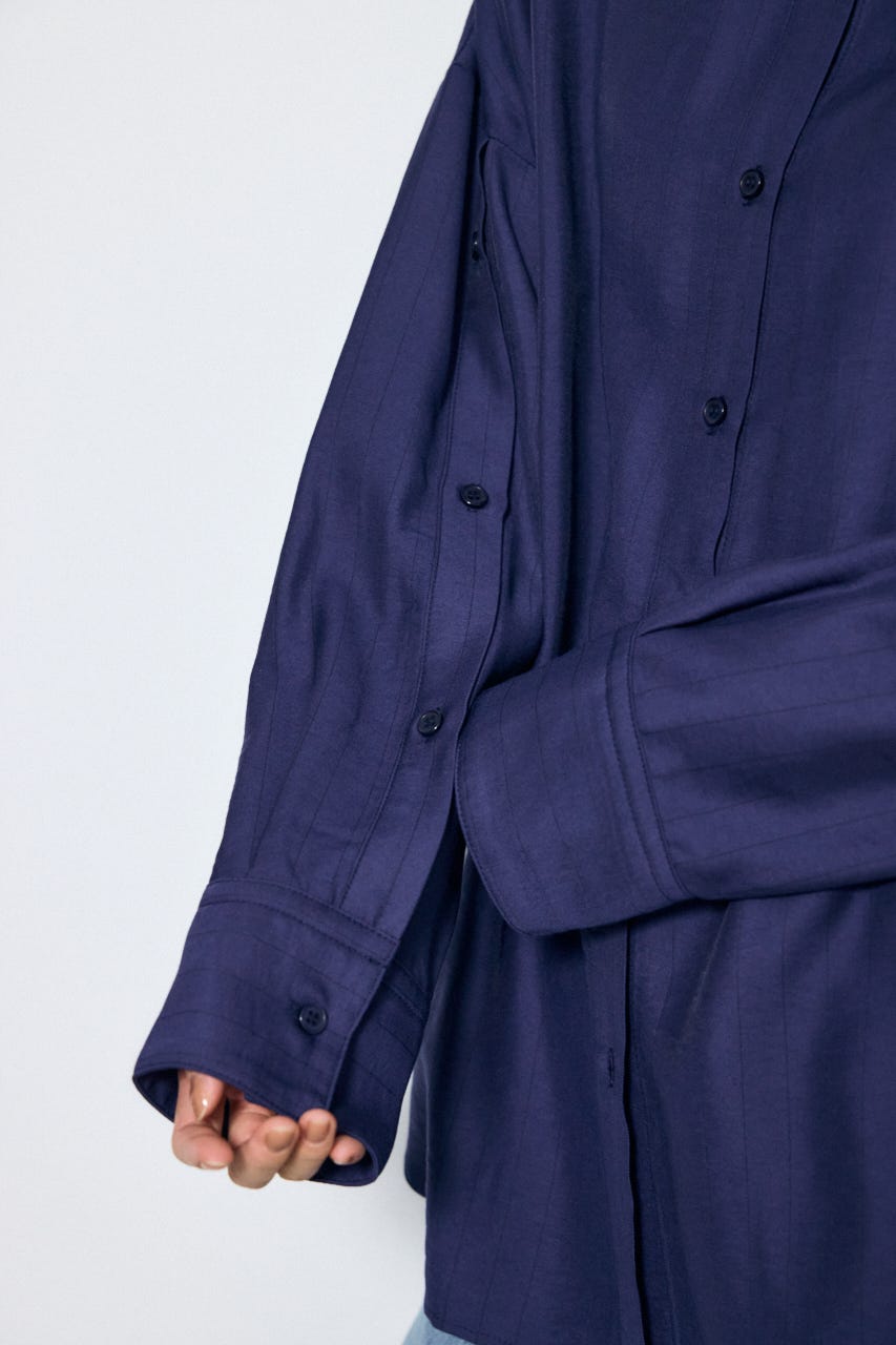 スリーブボタンストライプシャツ 柄NVY S