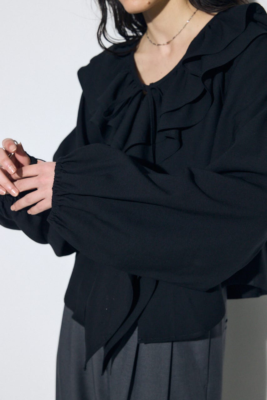 【SS先行アイテム】ラッフルロングスリーブブラウス BLK FREE