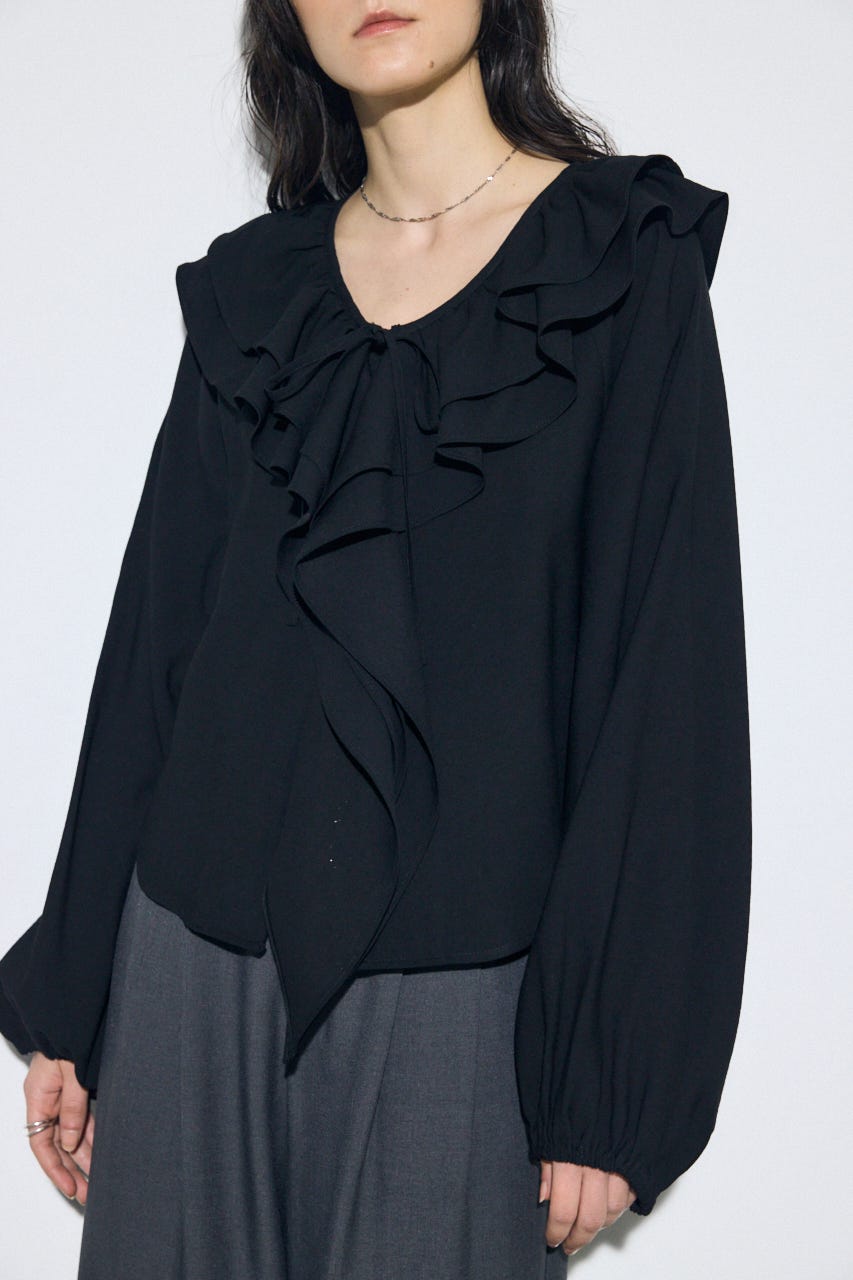 【SS先行アイテム】ラッフルロングスリーブブラウス BLK FREE