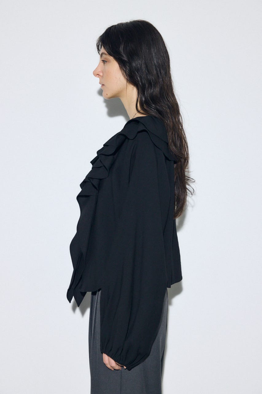 【SS先行アイテム】ラッフルロングスリーブブラウス BLK FREE
