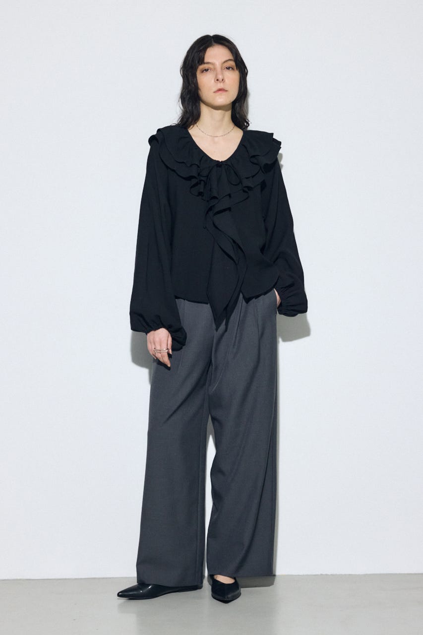 【SS先行アイテム】ラッフルロングスリーブブラウス BLK FREE