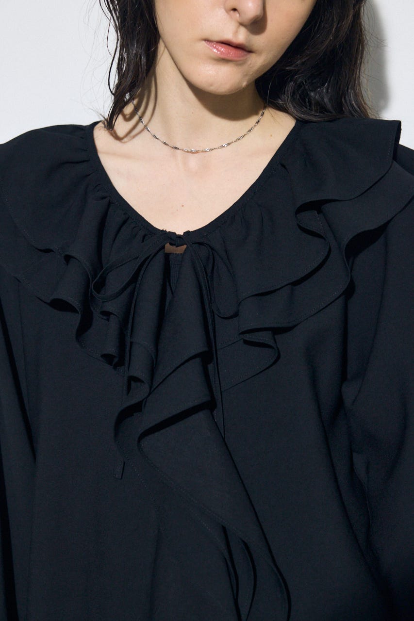 【SS先行アイテム】ラッフルロングスリーブブラウス BLK FREE