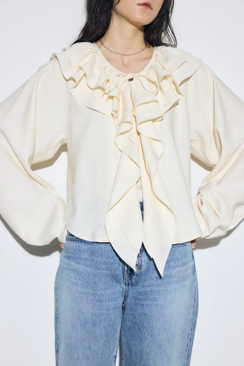 【SS先行アイテム】ラッフルロングスリーブブラウス IVOY FREE