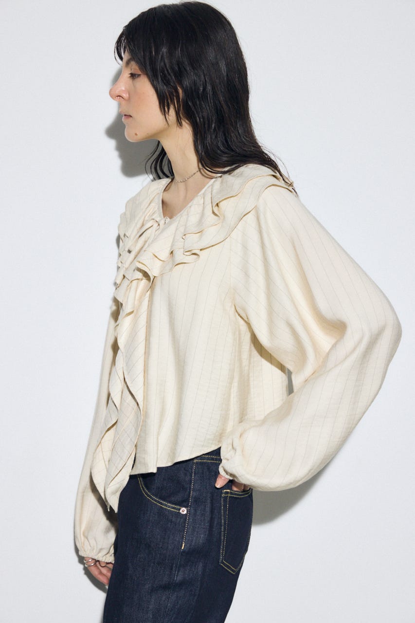 【SS先行アイテム】ラッフルロングスリーブブラウス Stripe FREE