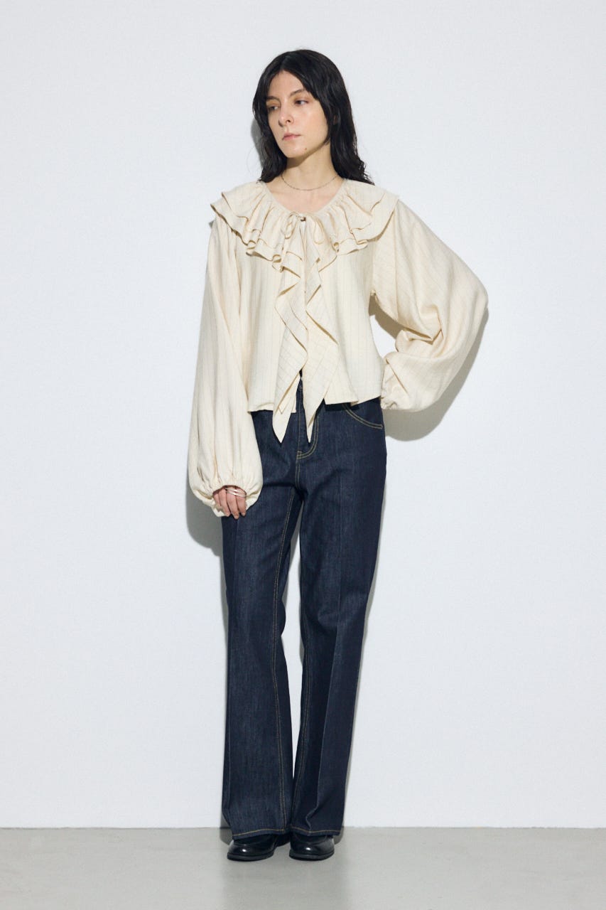 【SS先行アイテム】ラッフルロングスリーブブラウス Stripe FREE