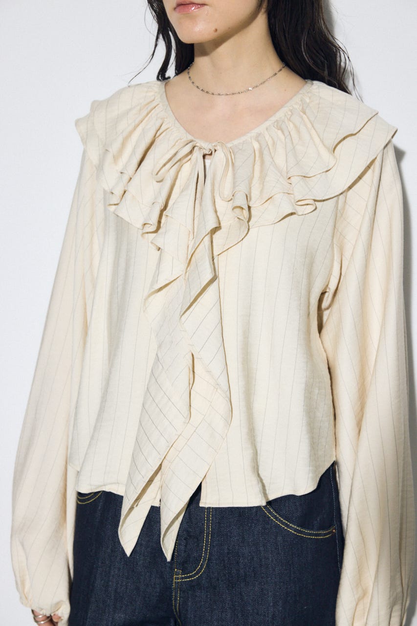 【SS先行アイテム】ラッフルロングスリーブブラウス Stripe FREE