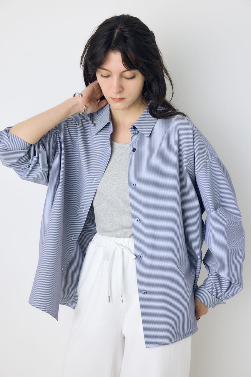 レギュラーカラーオーバーシルエットシャツ 柄NVY S