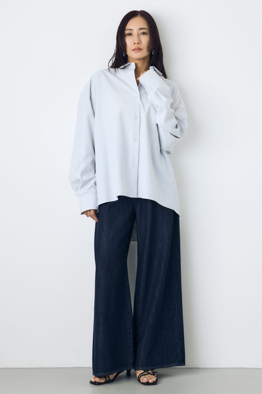 レギュラーカラーオーバーシルエットシャツ 柄WHT M