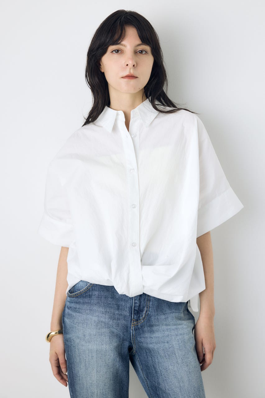 フロントタック半袖ドルマンブラウス O/WHT M