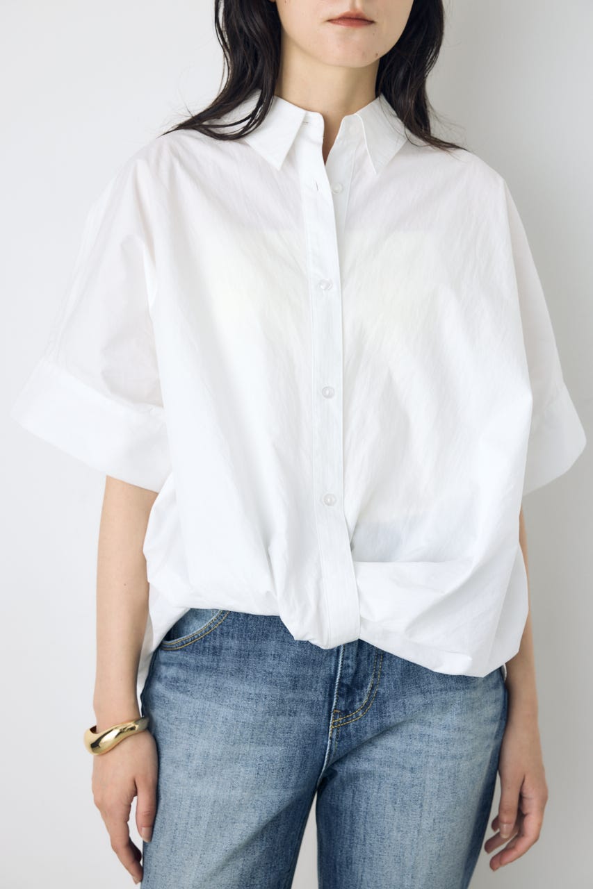 フロントタック半袖ドルマンブラウス O/WHT M