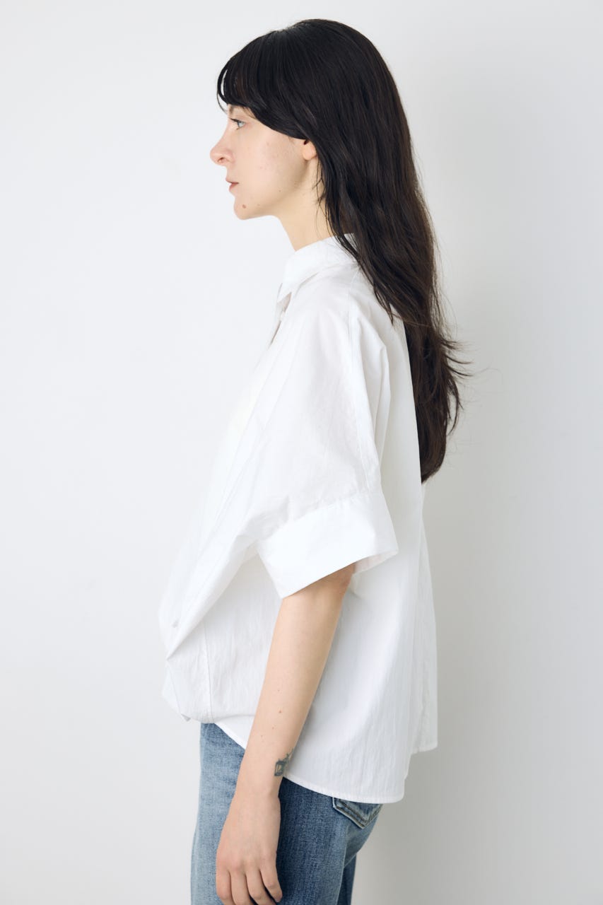 フロントタック半袖ドルマンブラウス O/WHT M