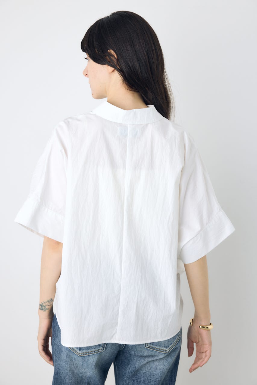 フロントタック半袖ドルマンブラウス O/WHT M