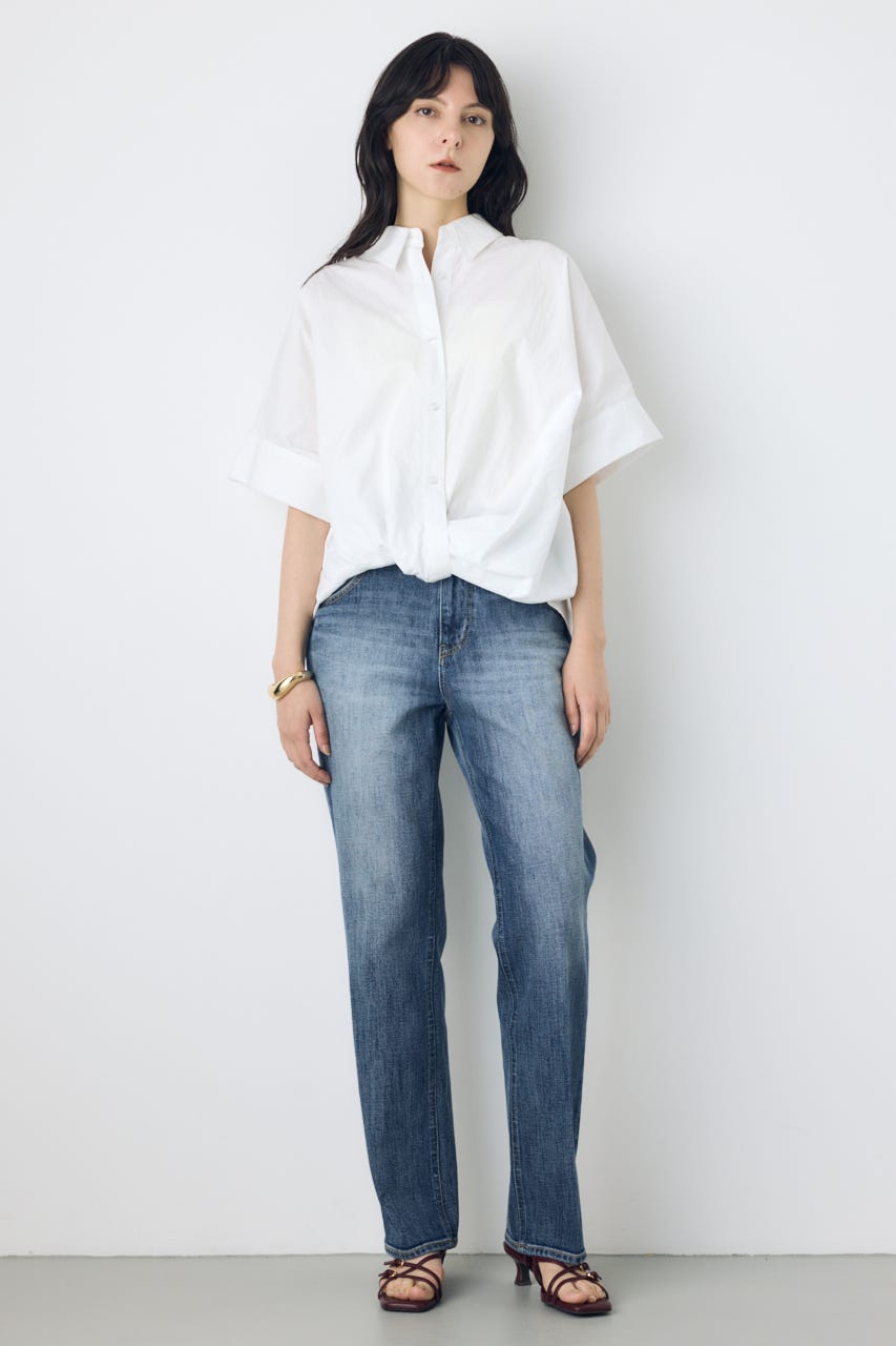 フロントタック半袖ドルマンブラウス O/WHT M