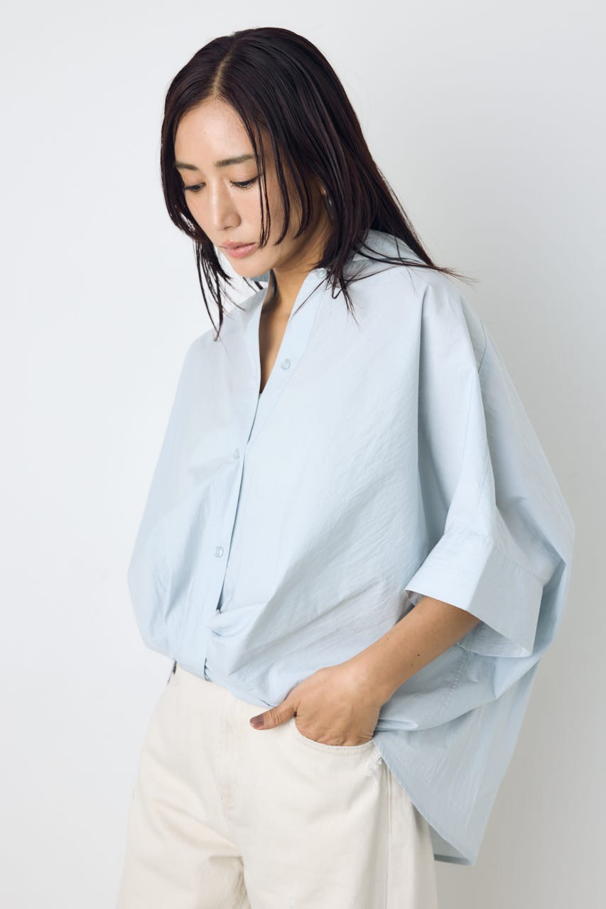 フロントタック半袖ドルマンブラウス SAX M