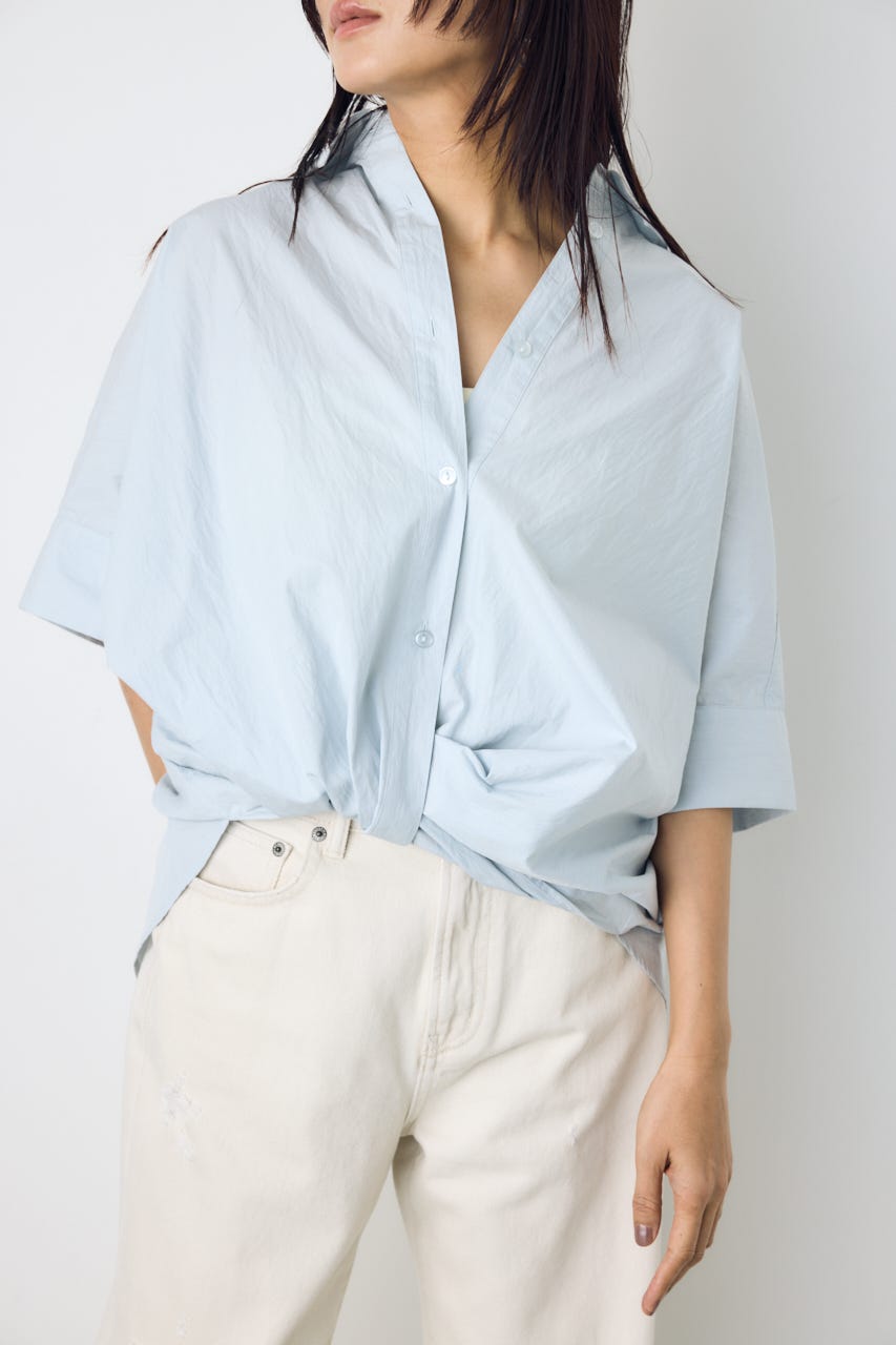 フロントタック半袖ドルマンブラウス SAX M