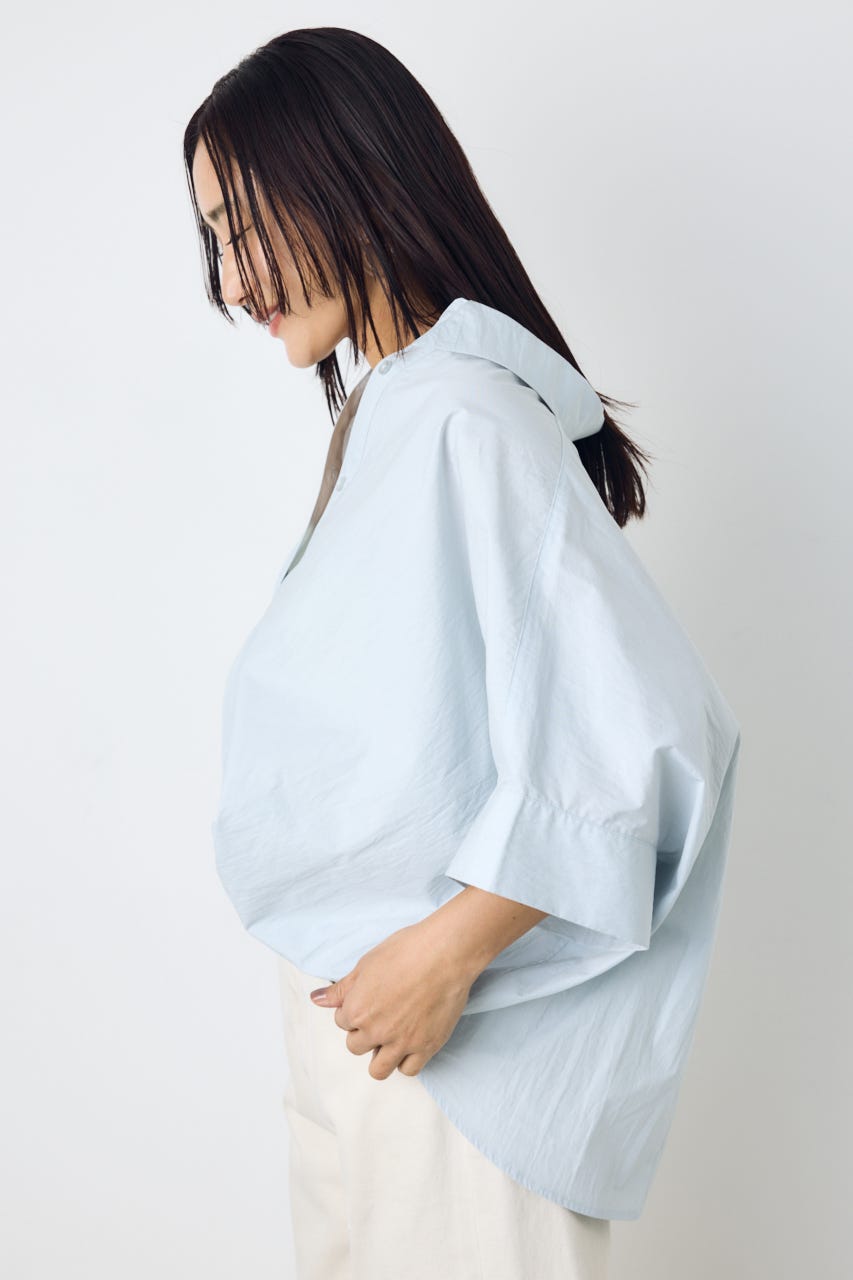 フロントタック半袖ドルマンブラウス SAX M