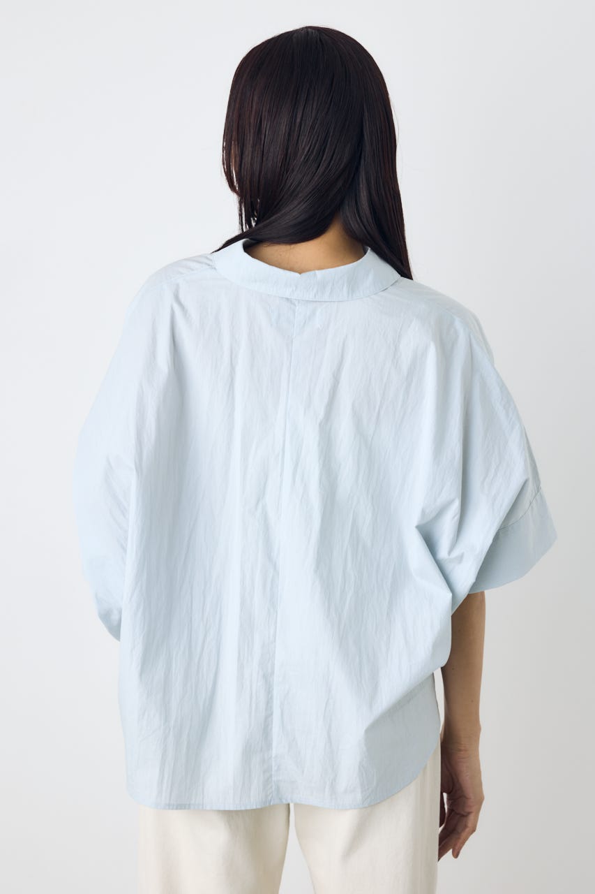 フロントタック半袖ドルマンブラウス SAX M