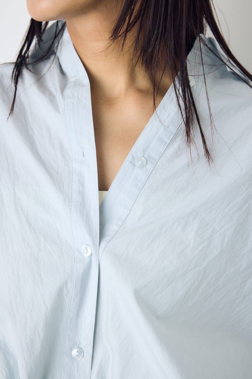 フロントタック半袖ドルマンブラウス SAX M