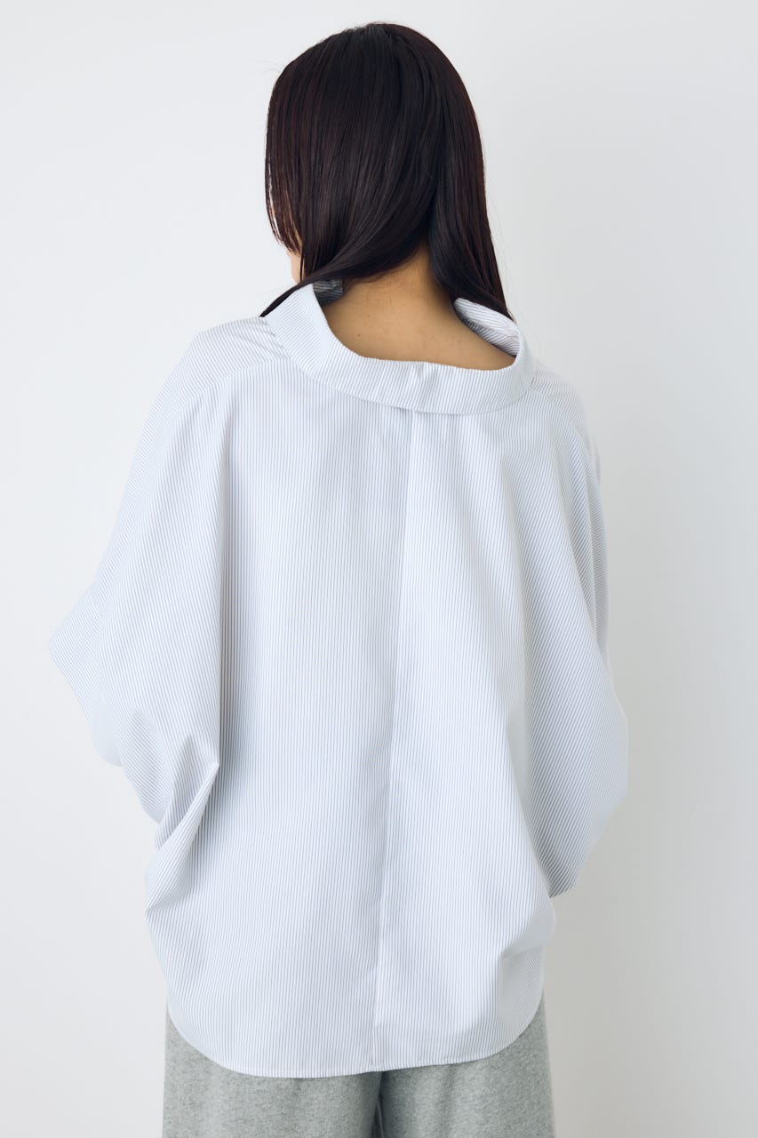 フロントタック半袖ドルマンブラウス Stripe M