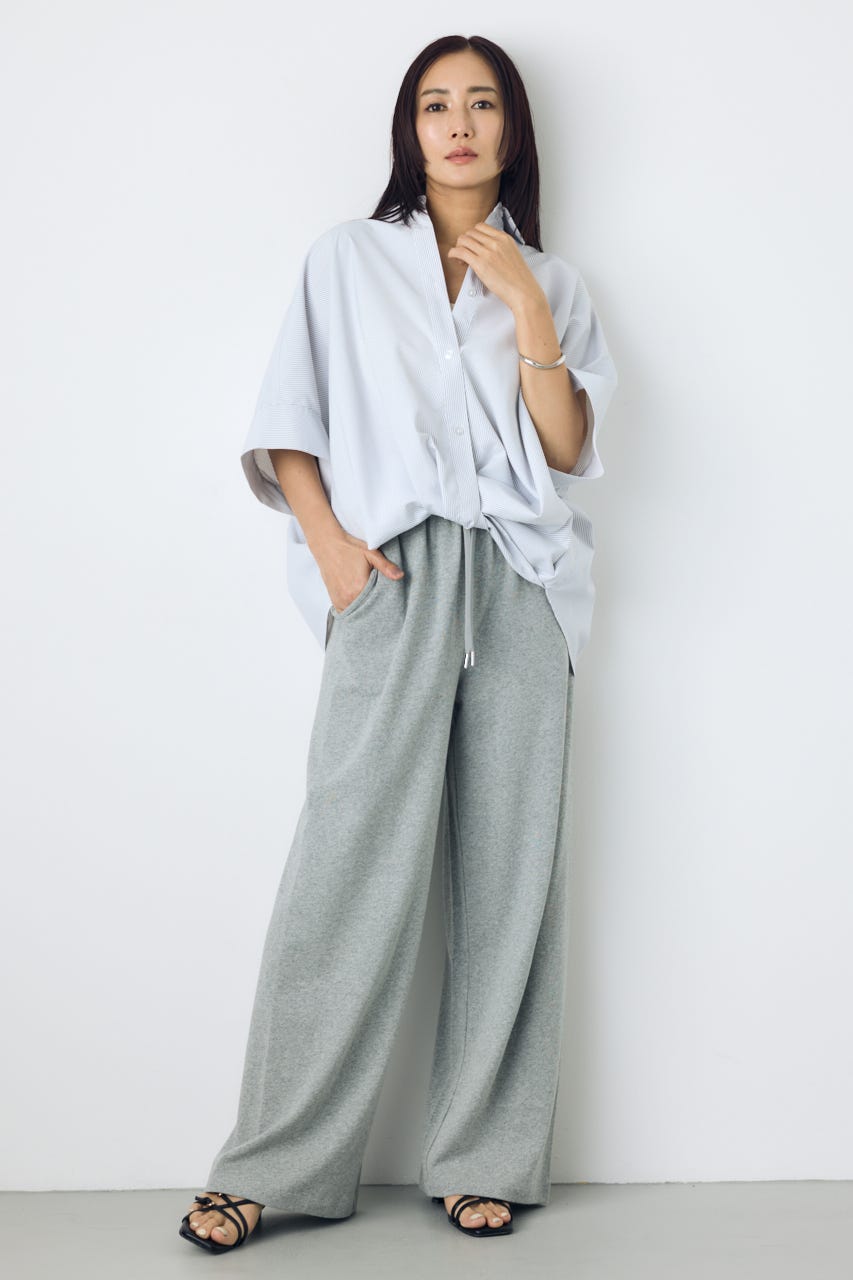 フロントタック半袖ドルマンブラウス Stripe M