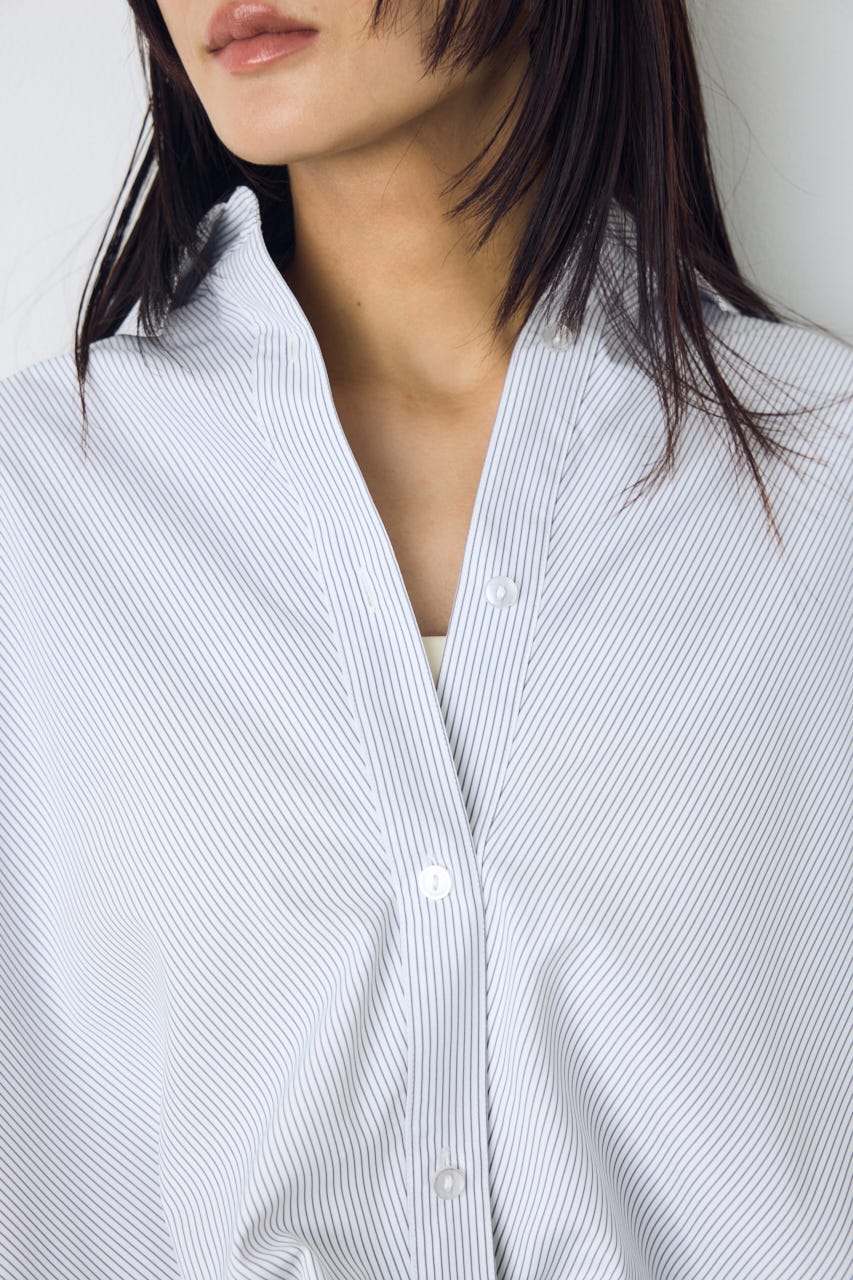 フロントタック半袖ドルマンブラウス Stripe M