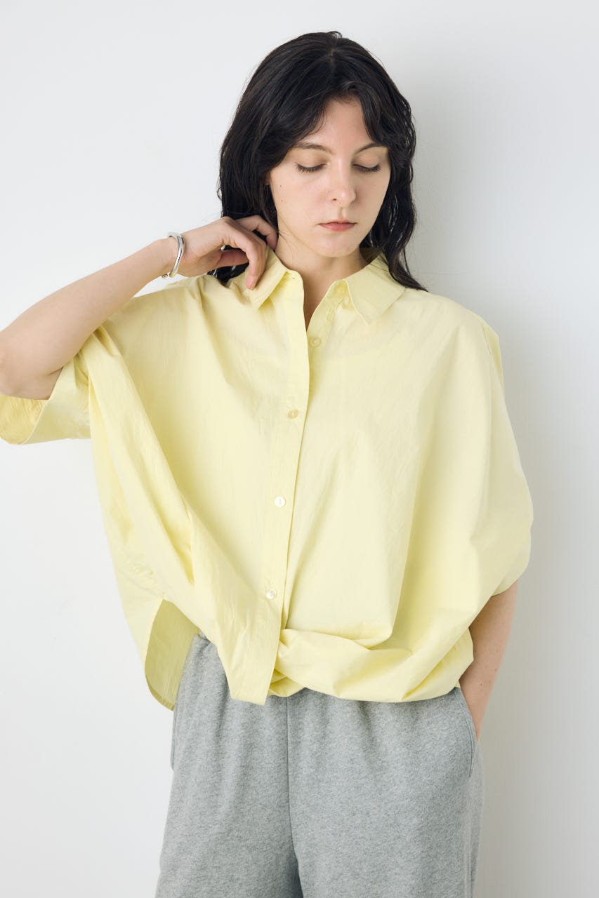 フロントタック半袖ドルマンブラウス YEL M
