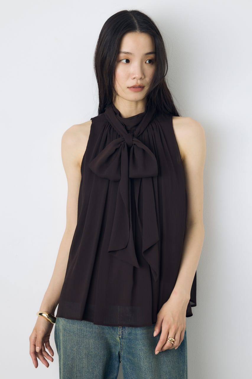 シフォンノースリーブブラウス BRN M