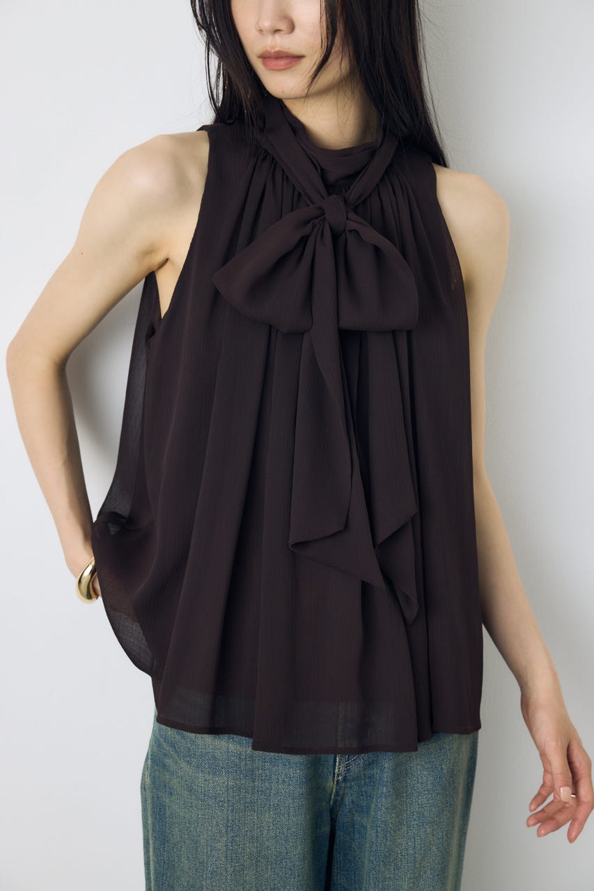 シフォンノースリーブブラウス BRN M