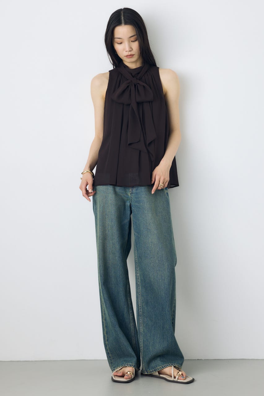 シフォンノースリーブブラウス BRN M