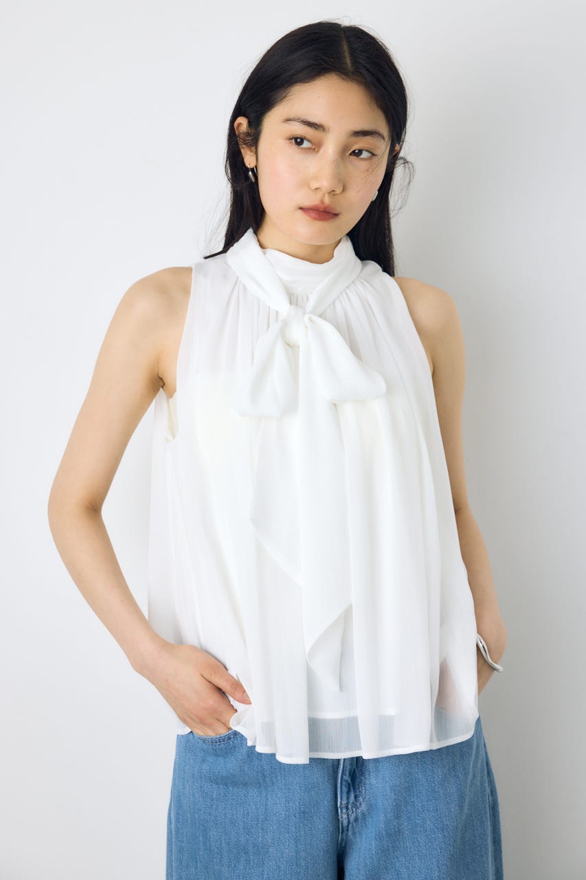 シフォンノースリーブブラウス O/WHT M