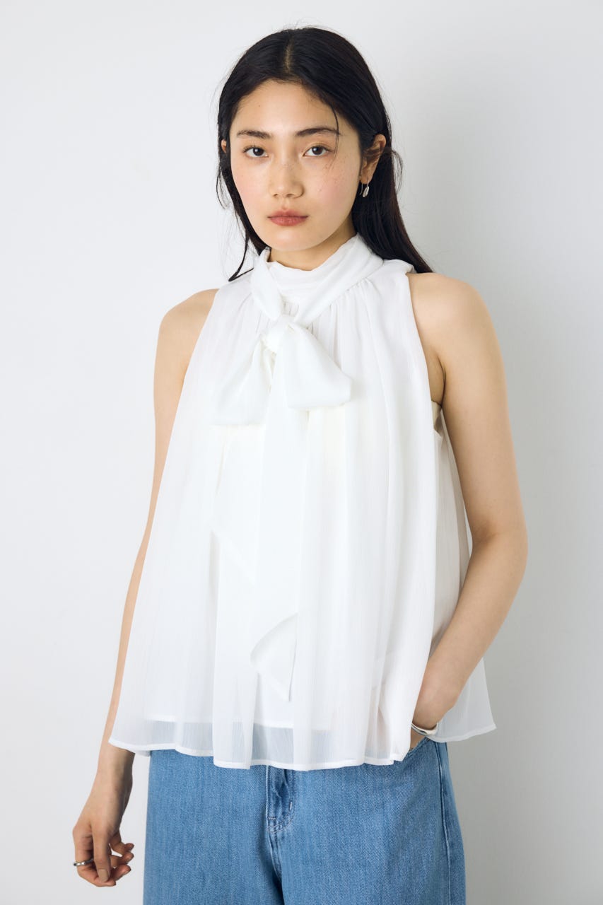 シフォンノースリーブブラウス O/WHT M