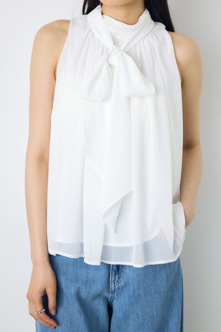 シフォンノースリーブブラウス O/WHT M