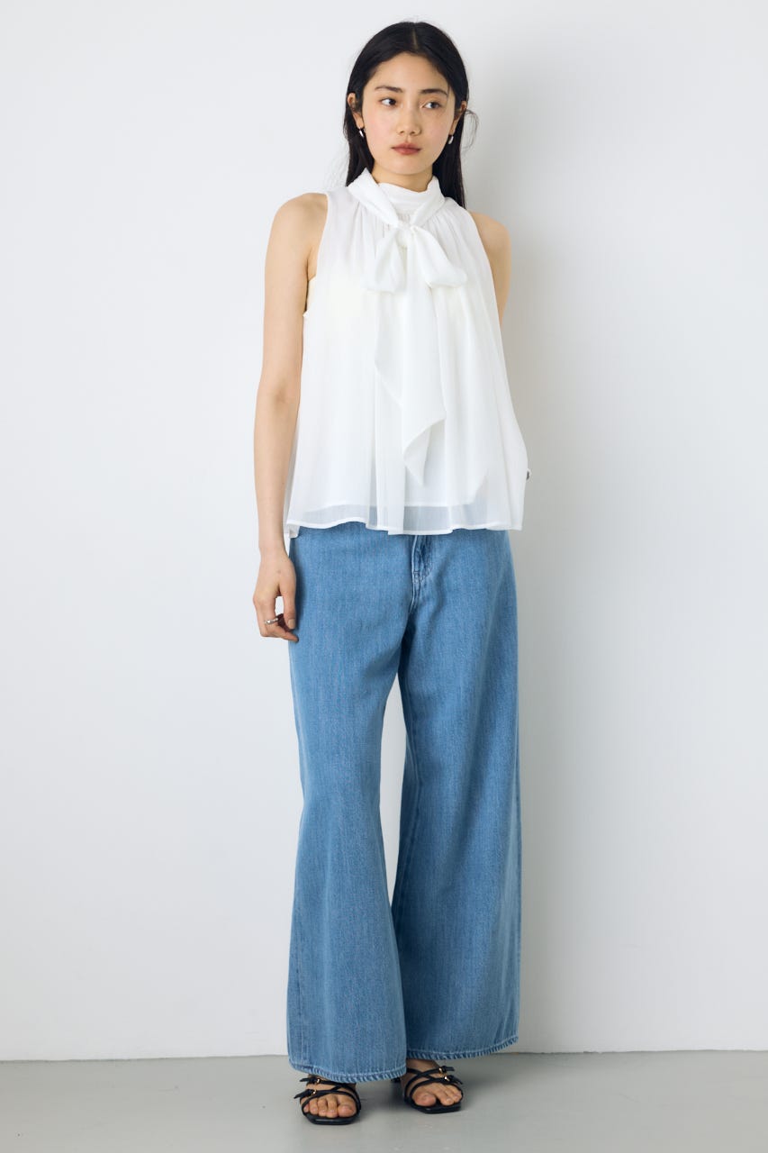 シフォンノースリーブブラウス O/WHT M