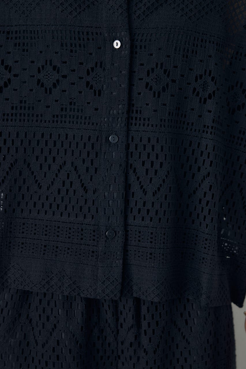 【着丈バリエ】レースハーフスリーブシャツ BLK S