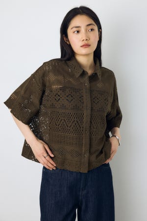 【着丈バリエ】レースハーフスリーブシャツ